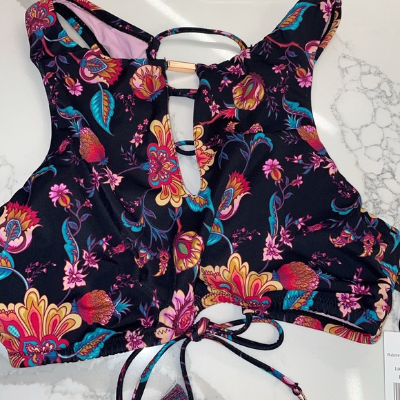 Nanette Lepore swim Bikini Floral print Black Aqua Pink 10 misses - Picture 4 of 12